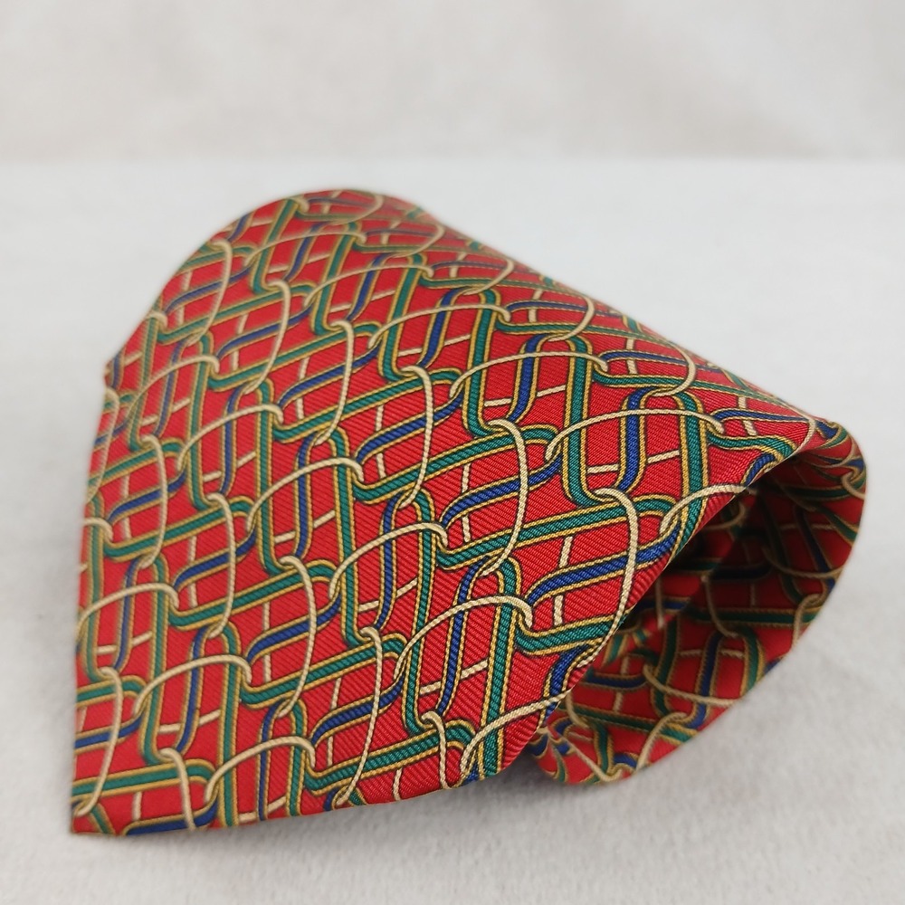 Saks Fifth Ave 3.75x57 Mens Tie Horsebit Abstract‎ Vintage Silk USA